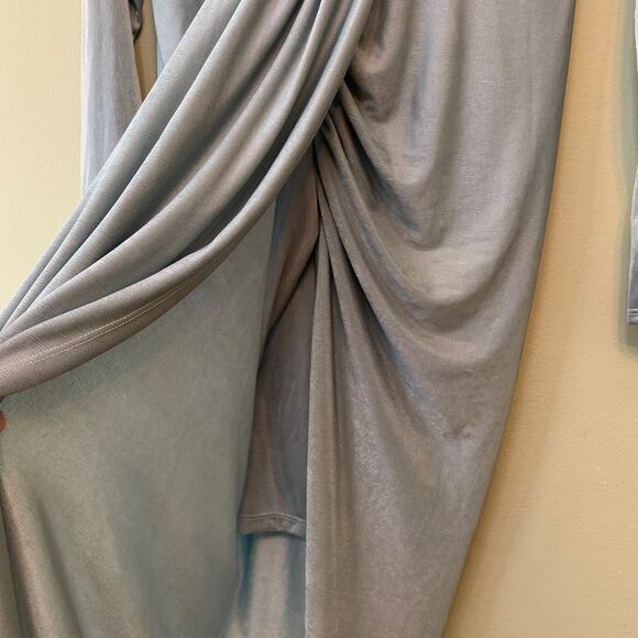 Bump Biddy Dress Maternity M Blue-Gray Drape Jersey Maxi V-Neck Long Sleeves New - Picture 5 of 11